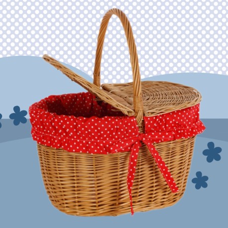 Handmade Natural Wicker Picnic Or Shopping Basket With Red Lining