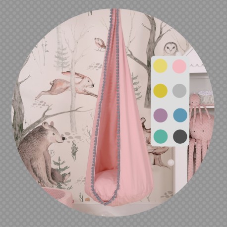 Children's Cocoon Cotton Hammock Swing Grey Pompons