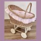 Natural Hand-Made Wicker Dolls Crib "Rustic Pink"