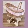 Natural Hand-Made Wicker Dolls Crib "Rustic Pink"