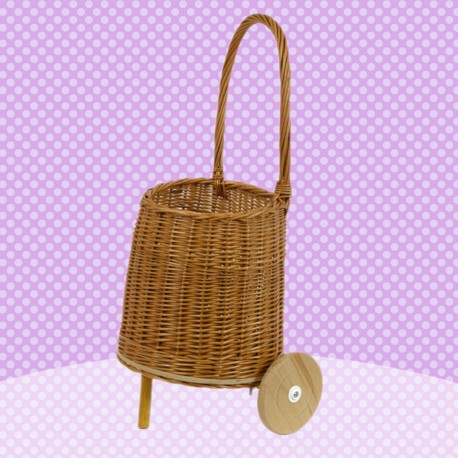 Handmade Natural Wicker Kids Toy Basket With Wheels