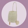 Handmade Natural White Wicker Kids Toy Basket With Wheels