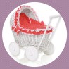 Natural Hand-Made Wicker Dolls Crib- White Wicker- Red Spot Lining| EU Made